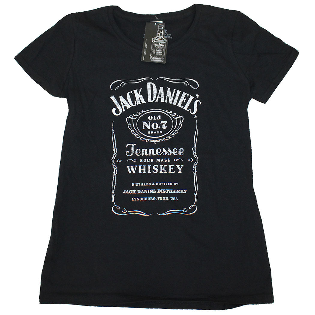 Jack Daniels Whiskey Old No. 7 Tennessee Label Junior Ladies T-Shirt