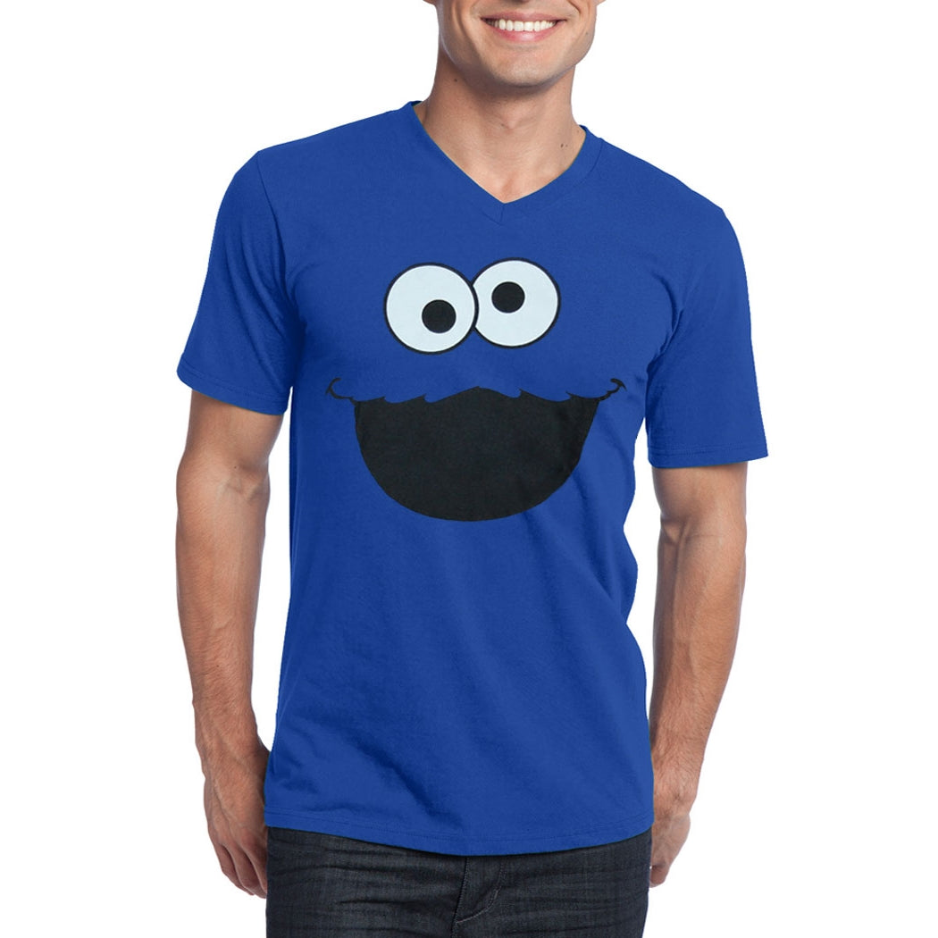 Cookie Monster Face V-Neck Adult T-Shirt
