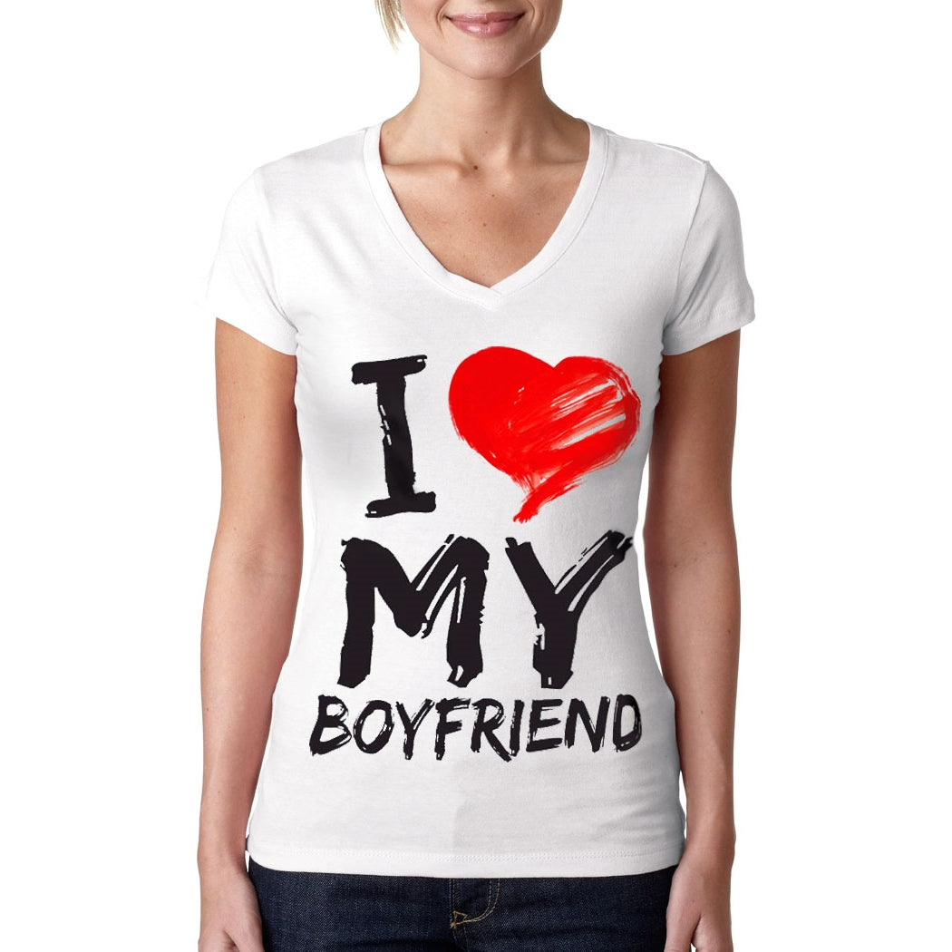 I Love My Boyfriend Junior Women's V-Neck Shirt