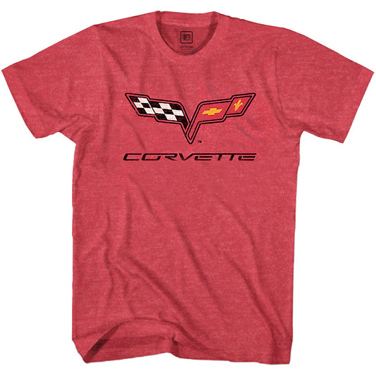 Chevrolet Corvette Crossed Flags Vintage Logo T-Shirt Red