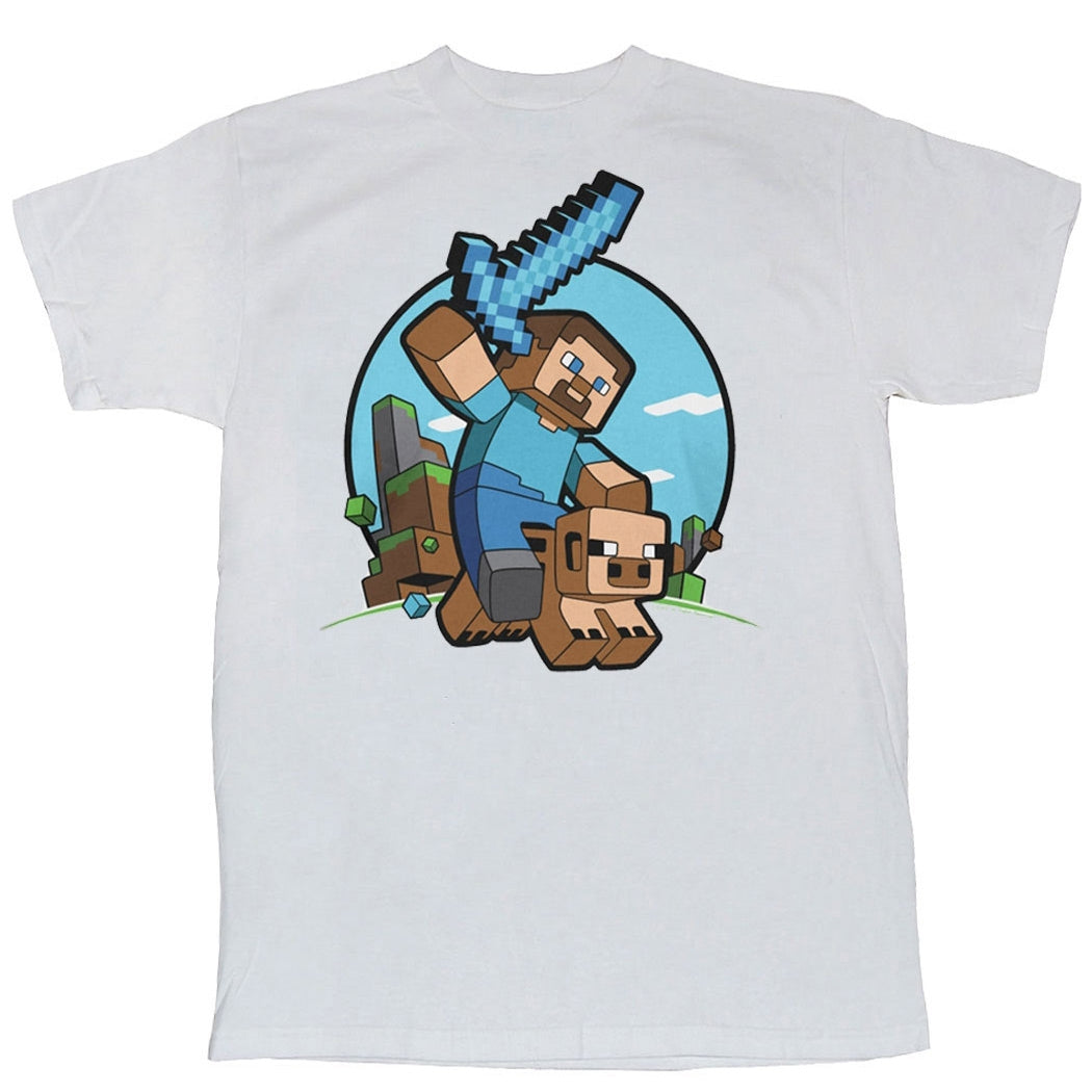 Minecraft Pig Riding Adult T-Shirt