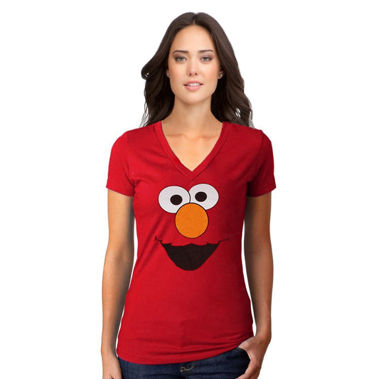 Sesame Street Elmo Face V-Neck Junior Women's T-Shirt